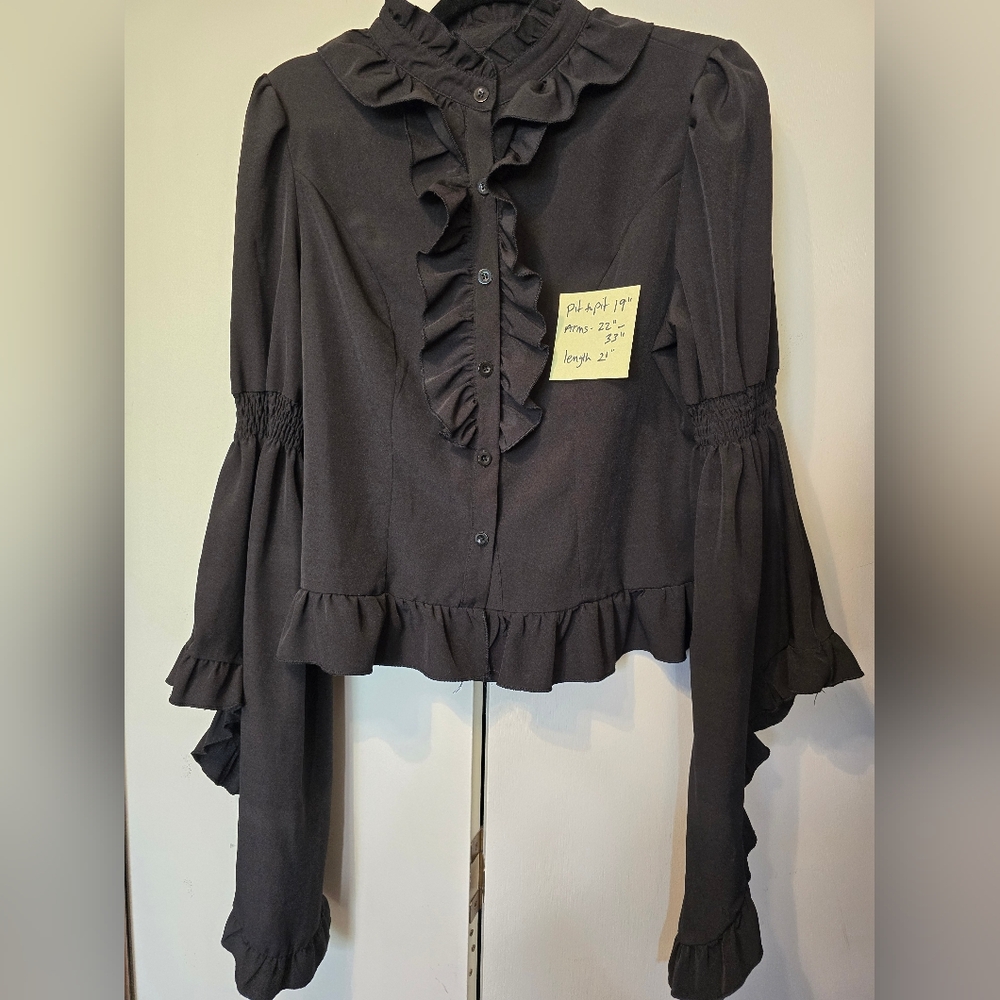 ROMWE Black Ruffled Blouse - Picture 6 of 6